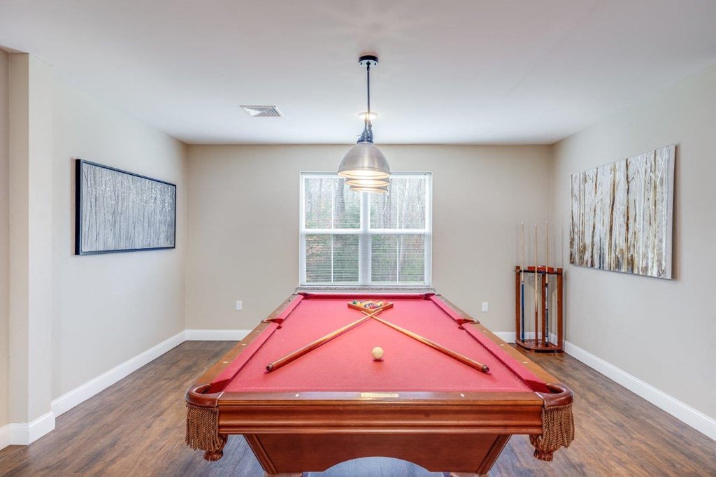 A vibrant space with a pool table, ideal for friendly matches and social gatherings at Webster Woods.