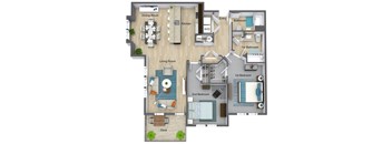Ashland Woods 2 bedroom floor plan with open concept kitchen