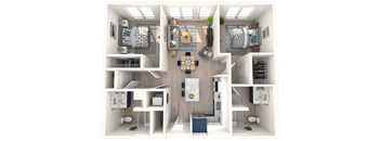 Two Bedroom Two bathroom B 3d floor plan B11