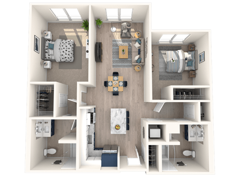 a 3d rendering of a floor plan with a bedroom and living room