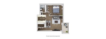 a 1 bedroom floor plan with a bathroom and a living room