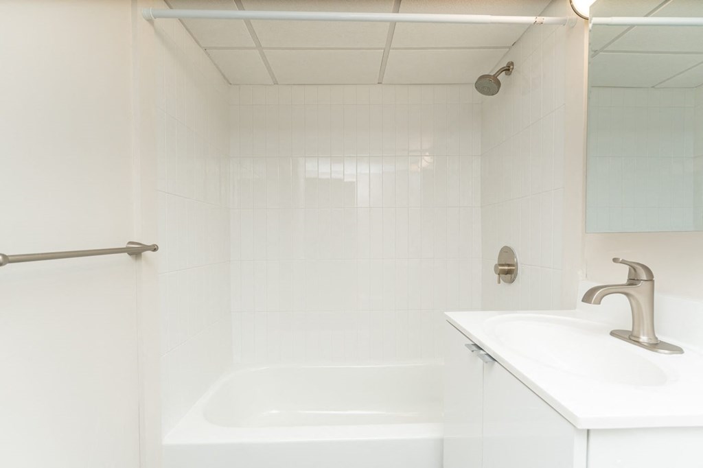 Babcock Tower bathroom with bright finishes.