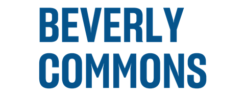 The image features the words "BEVERLY COMMONS" in large blue text.