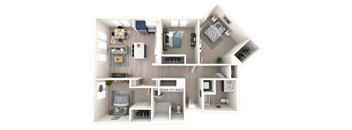 Three Bed Two Bath A 3D Floor Plan C1A