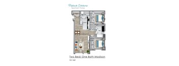 921 SQ FT 2 BED X 1 BA