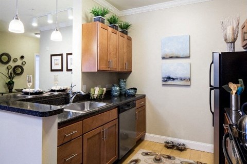 a kitchen with a sink and a refrigerator