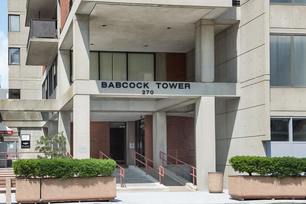 Babcock tower apartments in boston front entrance and signage