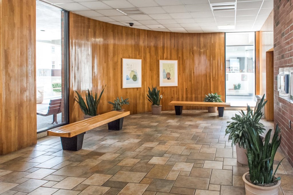 Babcock tower apts lobby with wood trim