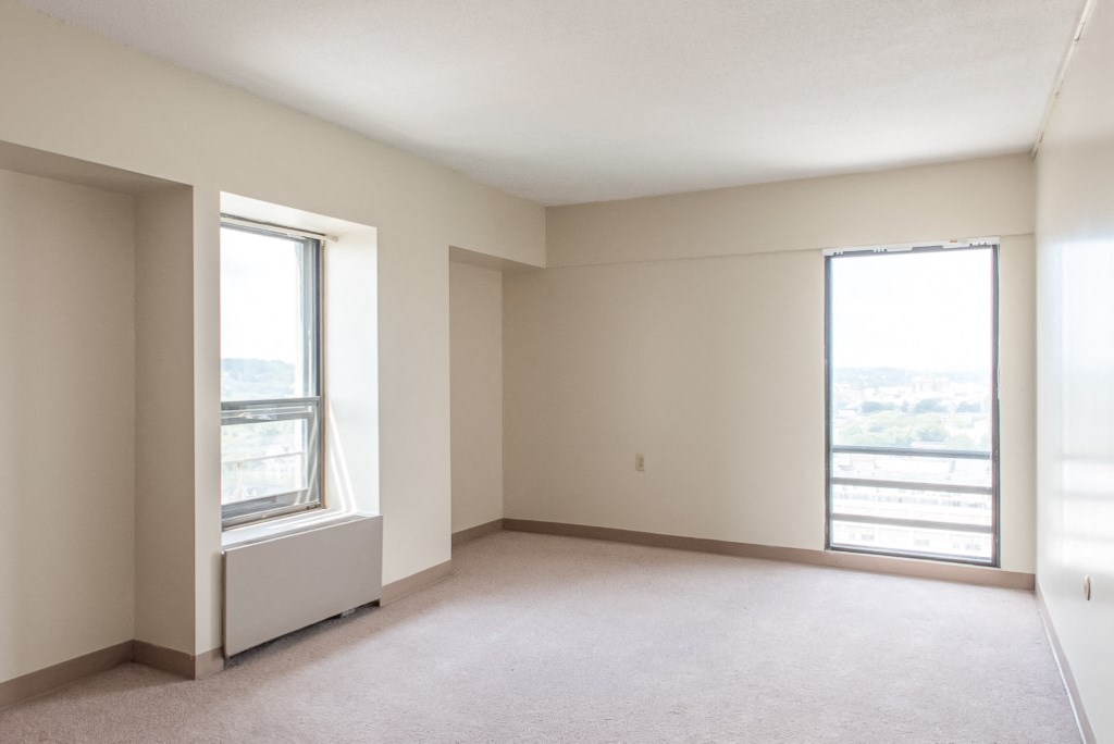 babcock tower large open floor plans with carpet and balconies
