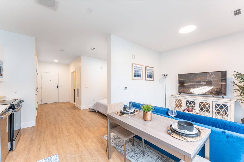 Studio apartment with dining nook and seperate bed space