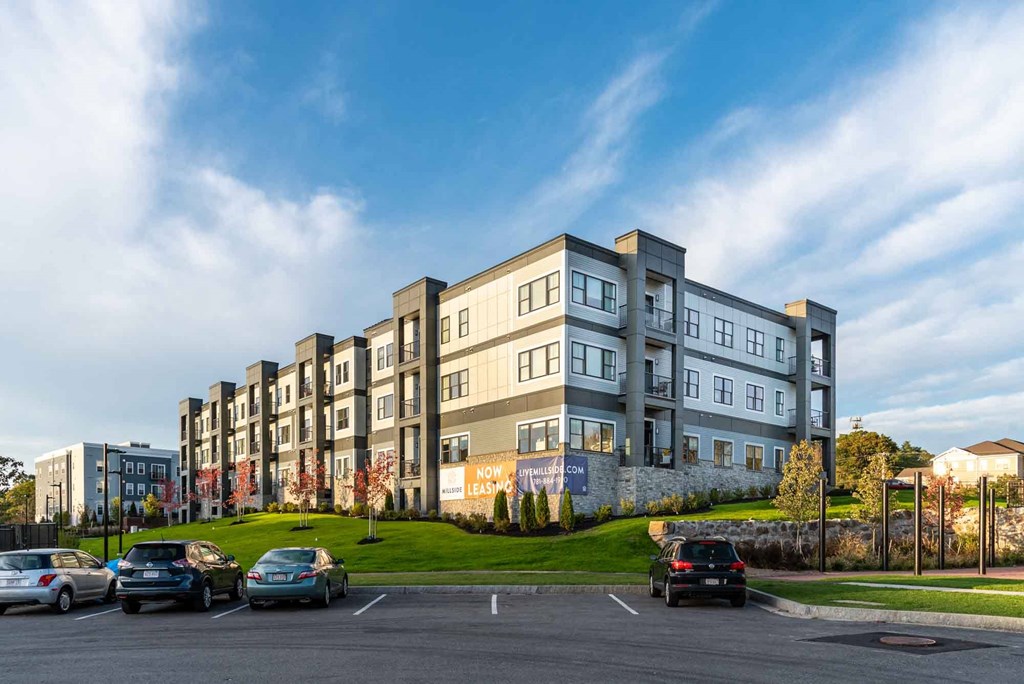 Millside 55 and over apartments exterior with promotion banner