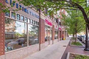 Street view of the businesses in the building