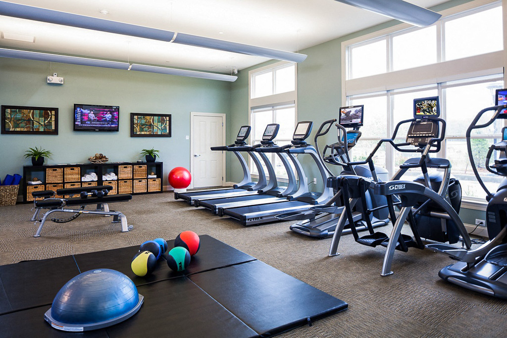 fitness room at The Commons Weymouth during a sunny day