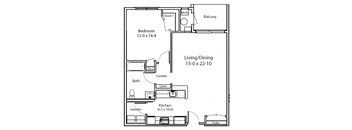 Hemlock floor plan: one bed one bath at Lynnfield Commons
