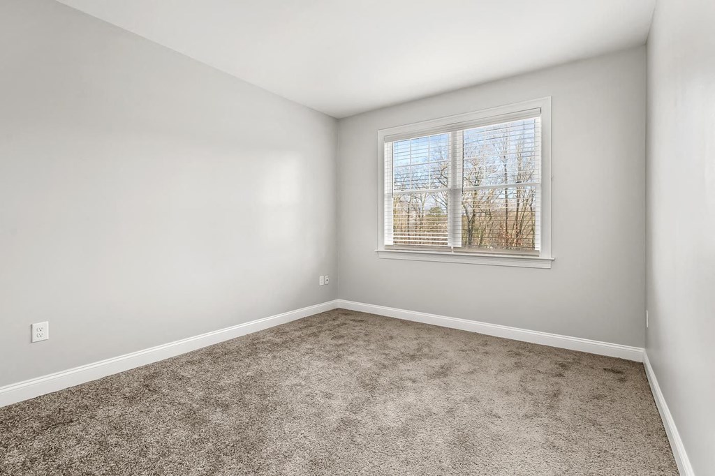 Ashland Woods apartment bedroom with large window and plush carpet