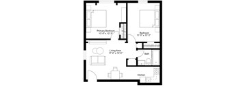 Floor plan view of a 2 bedroom apartment at Kent Apartments in Lowell MA