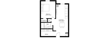 Floor plan view of a 1 bedroom apartment at Kent Apartments in Lowell MA