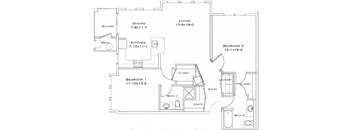 A floor plan of a house with labeled rooms and dimensions.