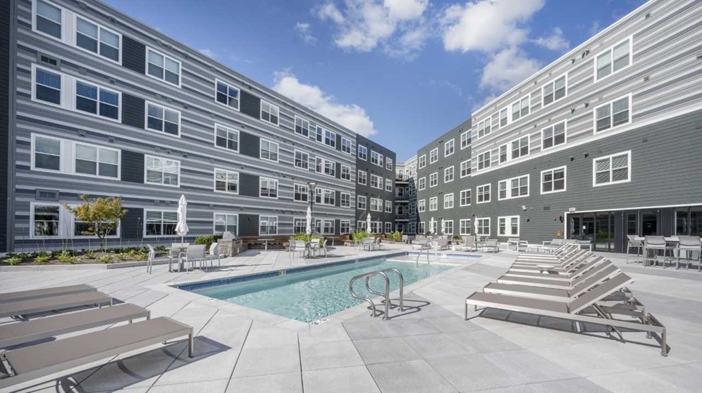 a swimming pool in the middle of a building