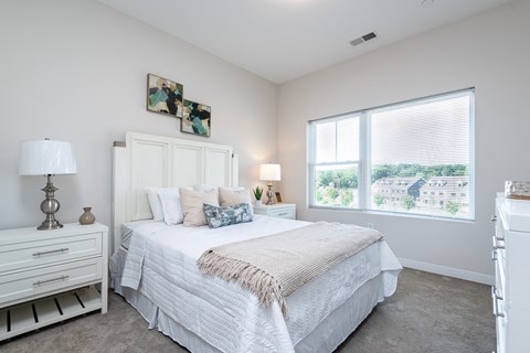 Millside model plush carpeting large windows light colors
