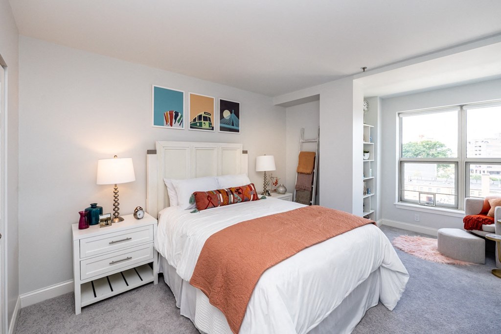 Spacious bedrooms with huge windows at Munroe Place in Quincy