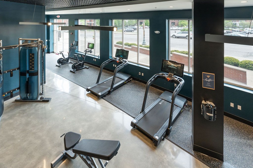 a fitness center with treadmills and other exercise equipment