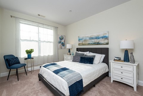Bedroom in model apartment at Parkside Commons Chelsea MA