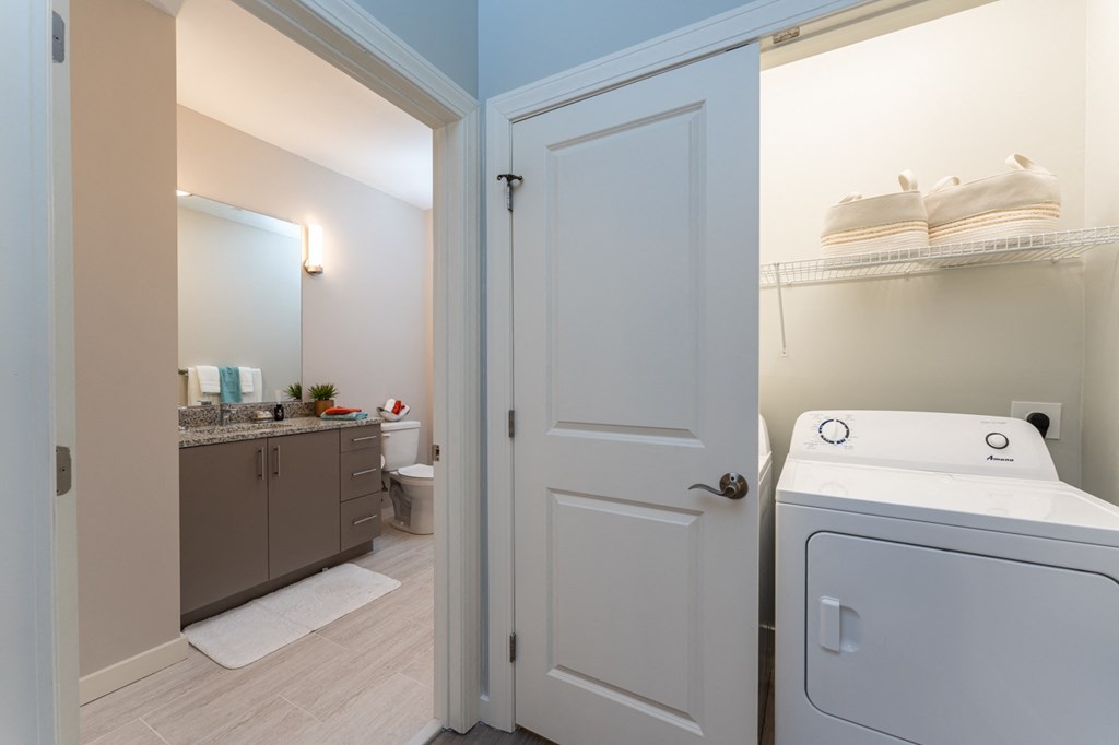 Two bedroom model bathroom and private washer and dryers