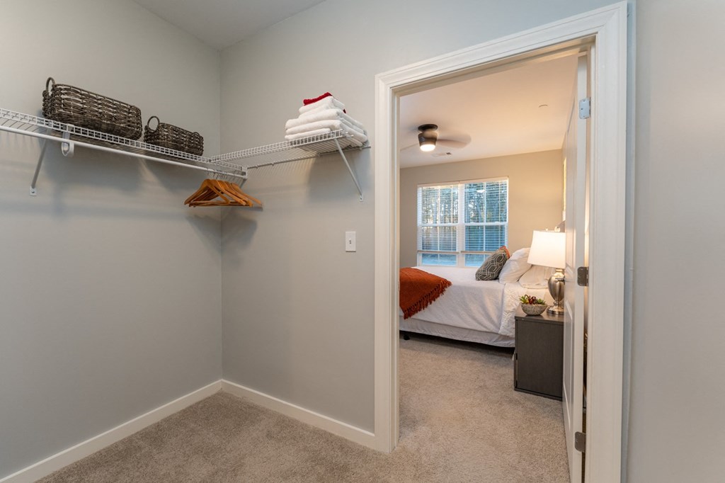 Redbrook two bedroom model large closet attatched to bedroom and bathroom.