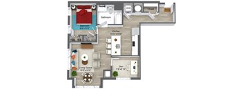 a floor plan of a house with a bedroom and a living room