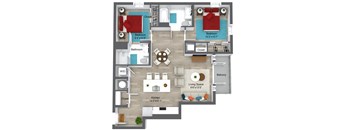 a floor plan of a house with furniture and a swimming pool