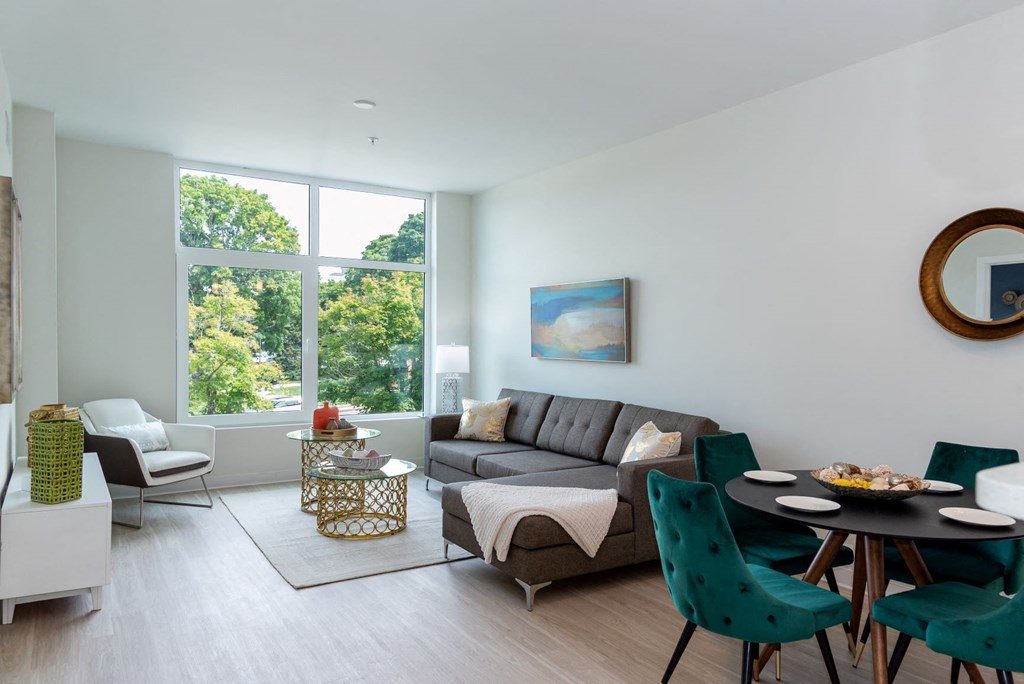 Station Square open concept layout, living and dining