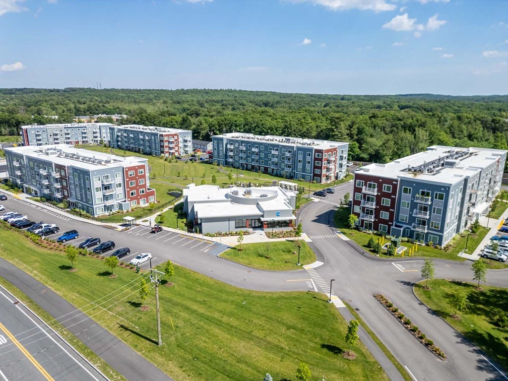 an aerial view of the curtis in bellingham, ma