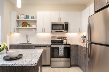 the curtis apartments with white cabinets and stainless appliances in kitchen - Photo Gallery 27