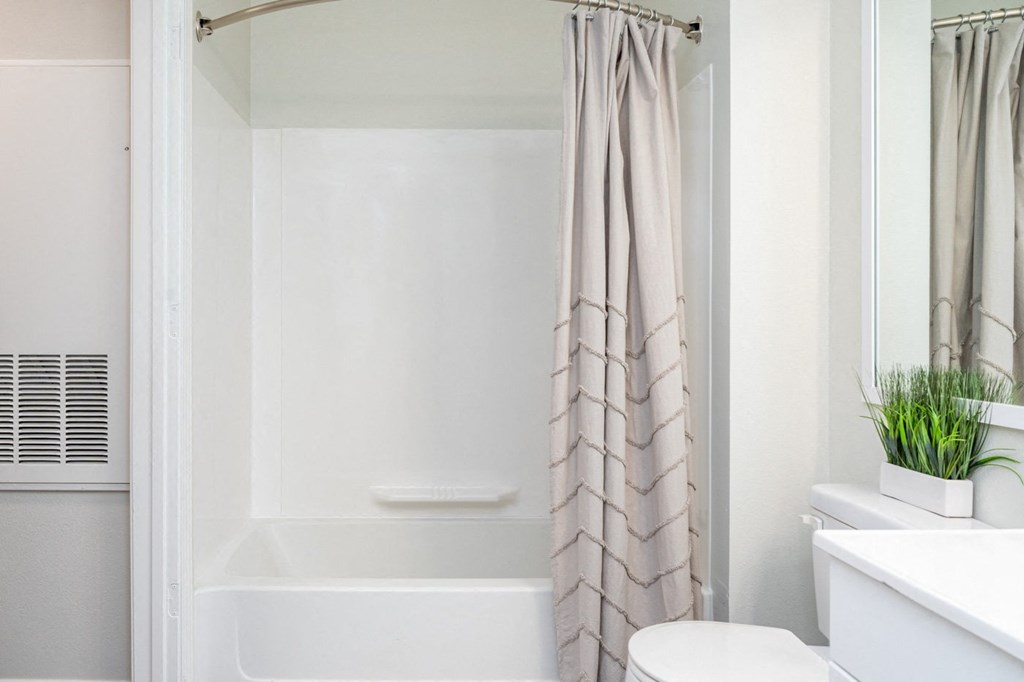 a bathroom with a shower and a toilet and a bath tub