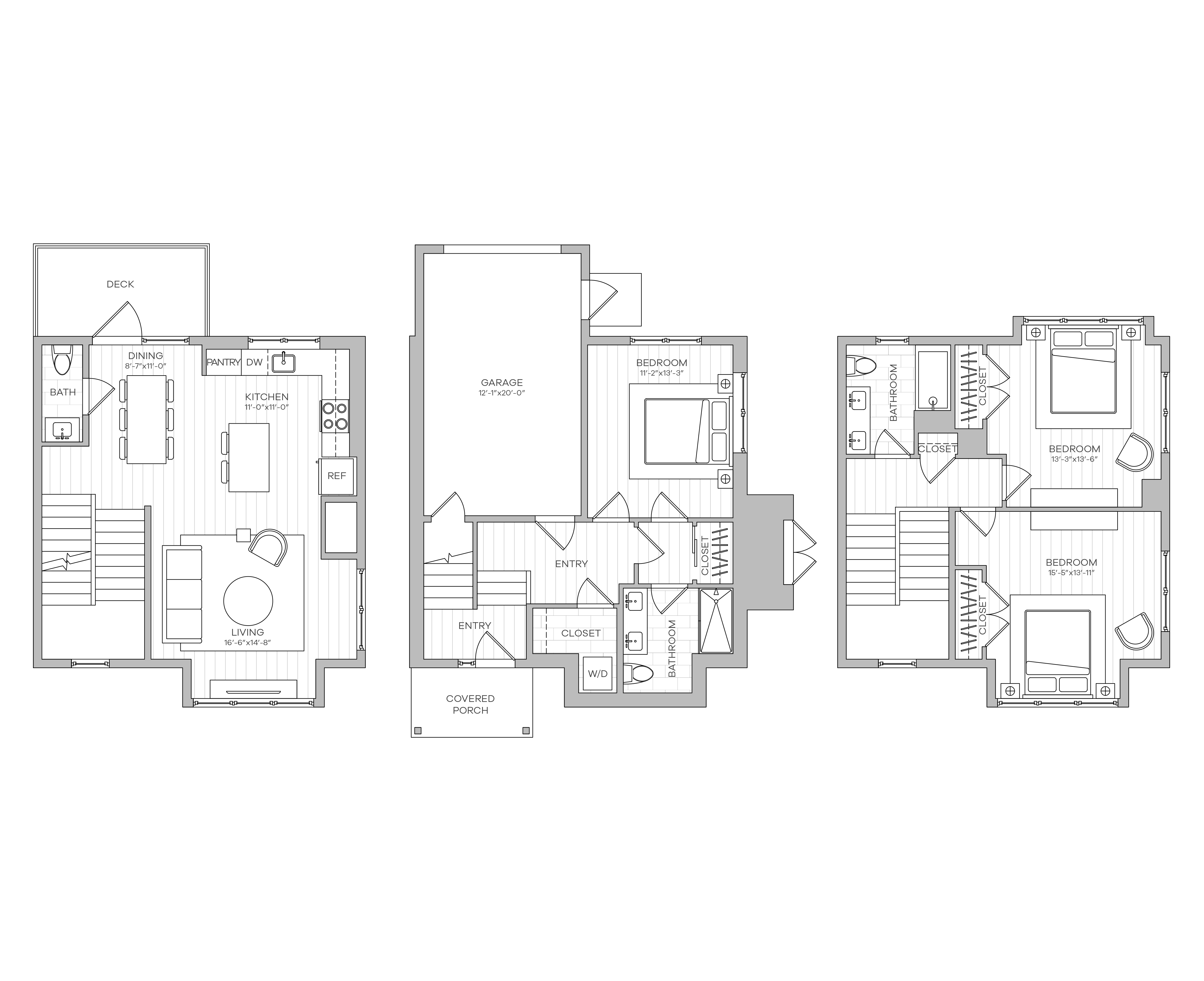 Three floor plans of a house are displayed.