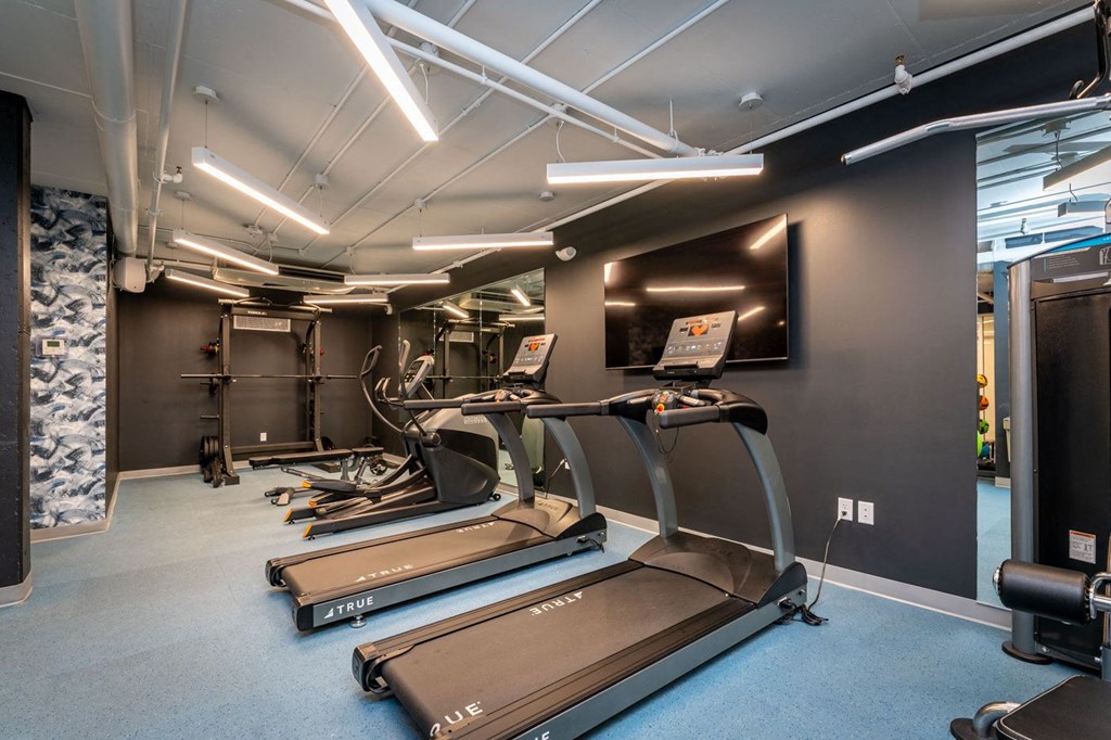 fitness room with tv and cardio machines at Union 346, Massachusetts, 02143