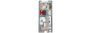 a floor plan of a room with a bedroom and a bathroom