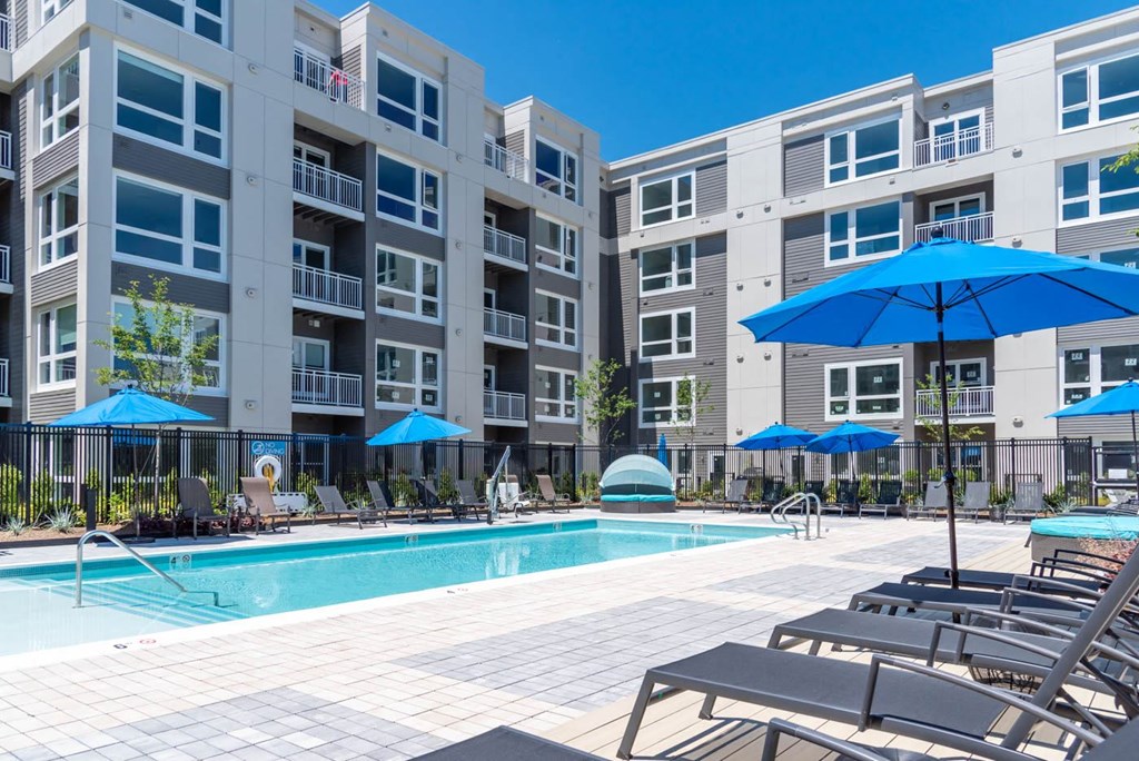 Courtyard with large saltwater pool