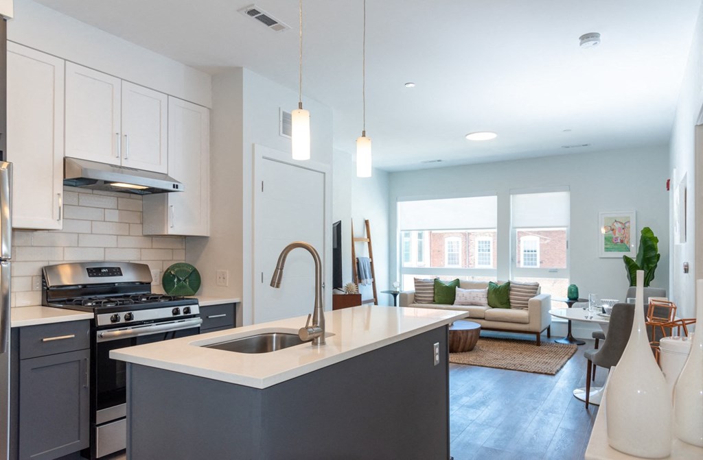 model apartment kitchen with stainless appliances
