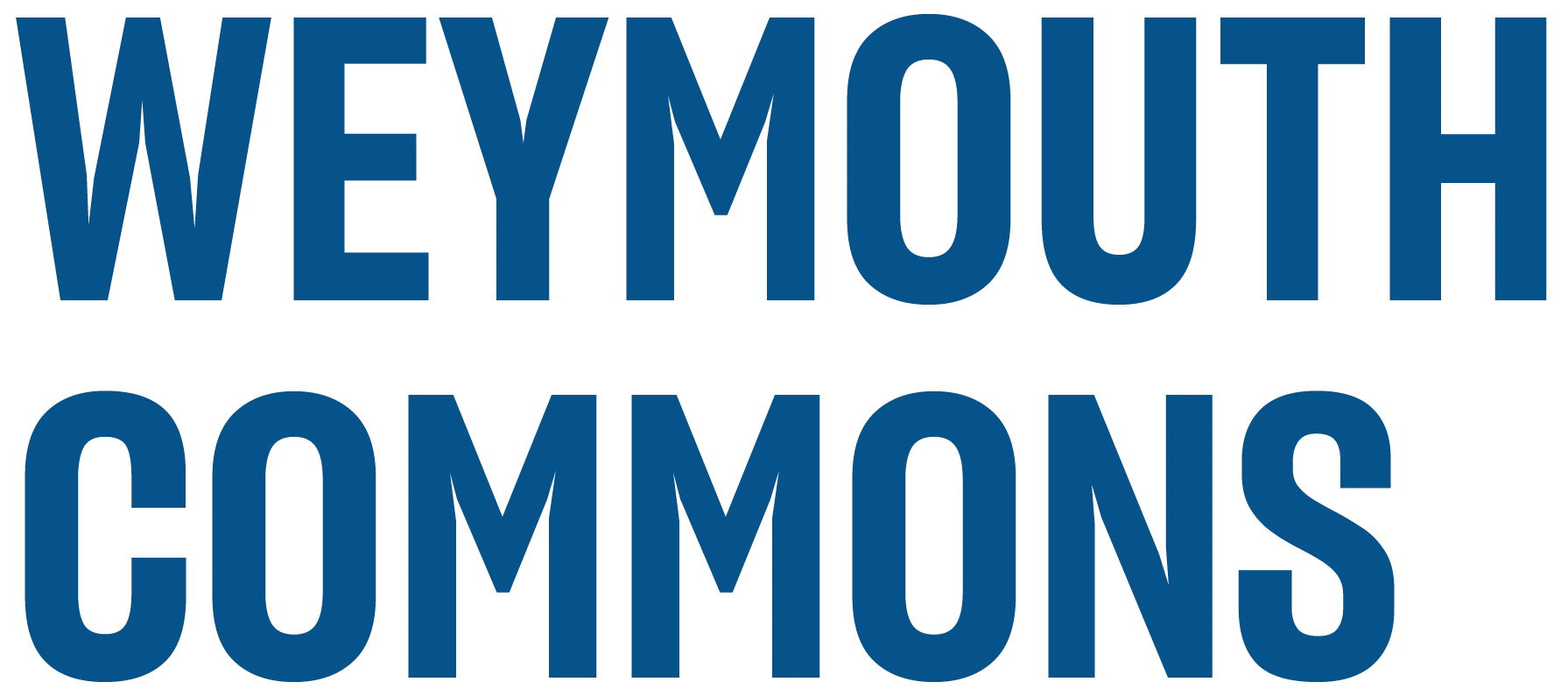 The image displays the words "WEYMOUTH COMMONS" in large blue letters.