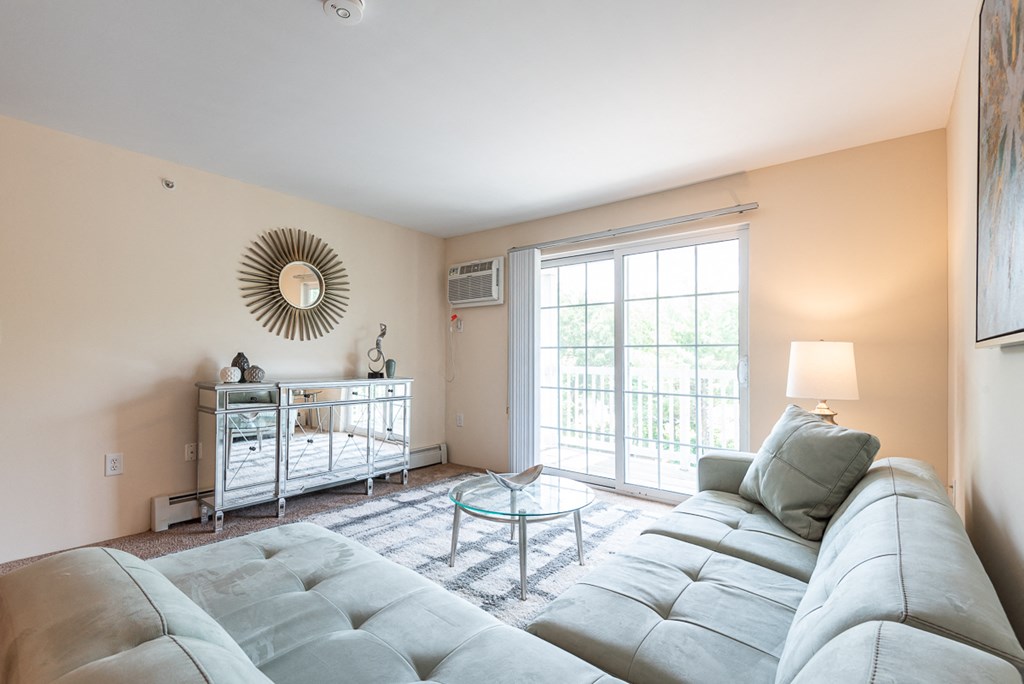 Two bedroom common area living room with balcony