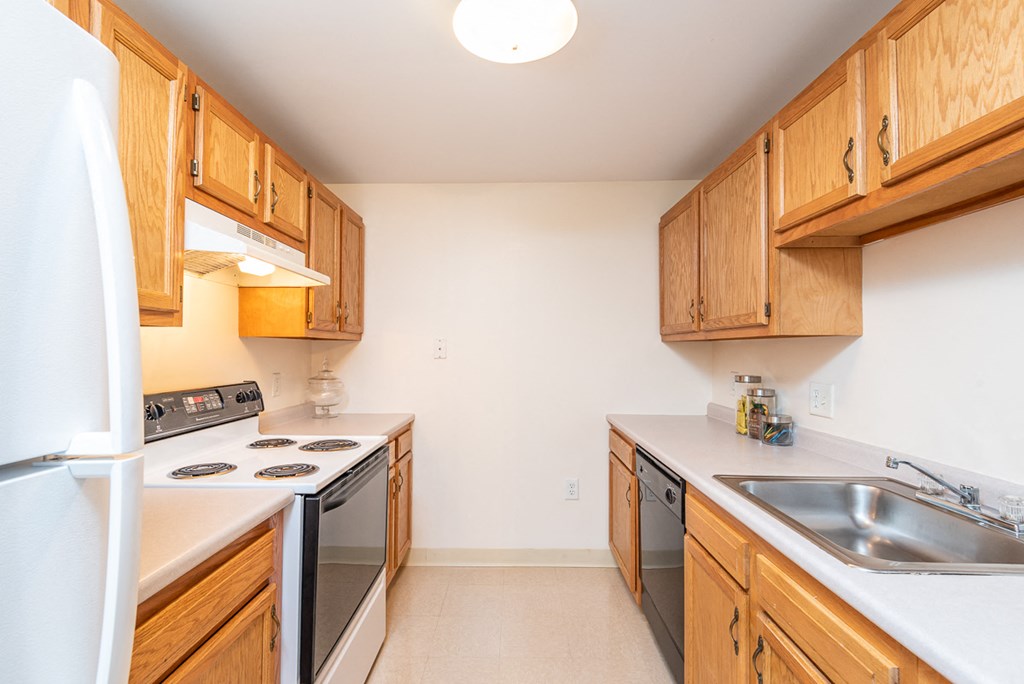 Two bedroom kitchen with oven dishwasher and range