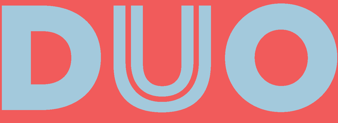 The image displays the word "DUO" in large letters.