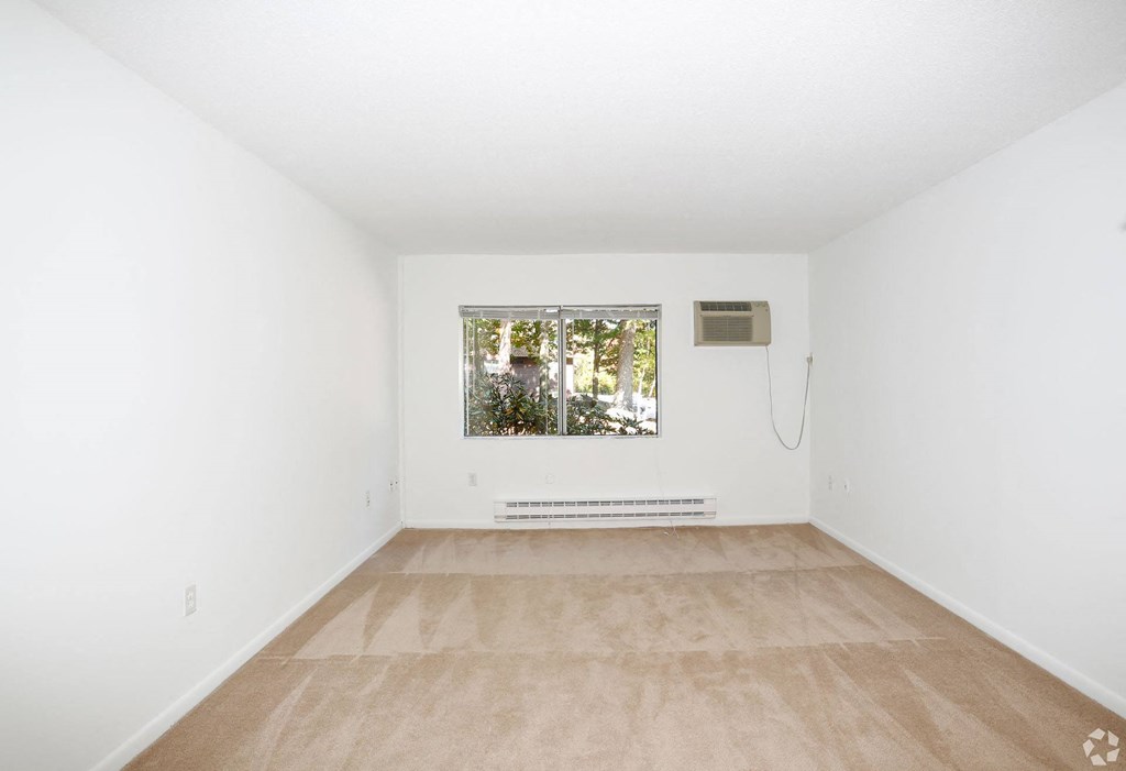 Carpeted living areas in each apartment with AC unit.