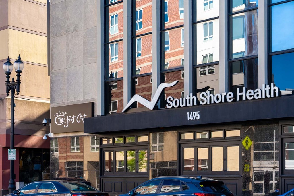 A building with a sign that says South Shore Health.
