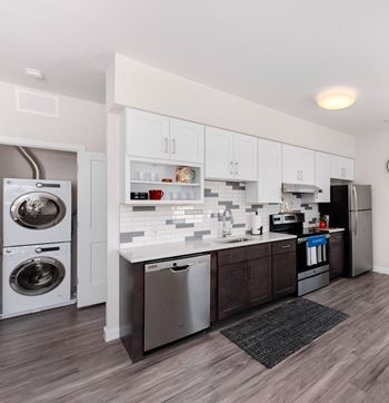 Studio Kitchen with washer and dryer