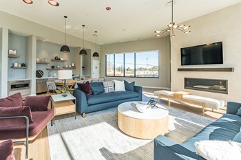 Clubhouse community lounge with TV, kitchen, fireplace - Photo Gallery 4