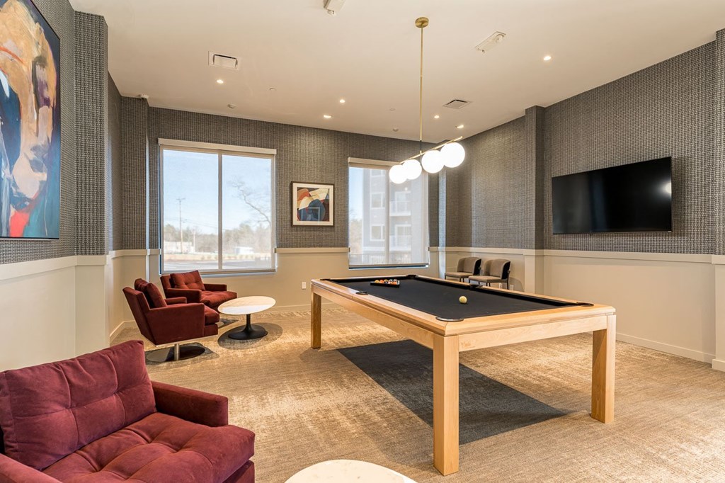 Game room with pool table and chess board