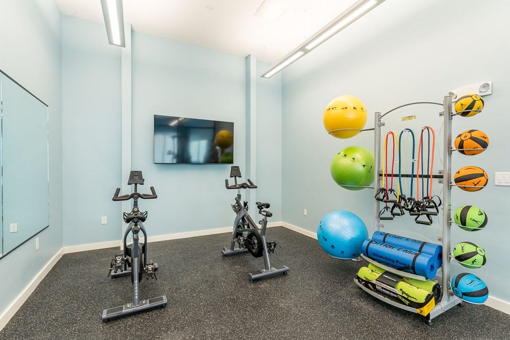 Fitness center yoga studio and spinning room